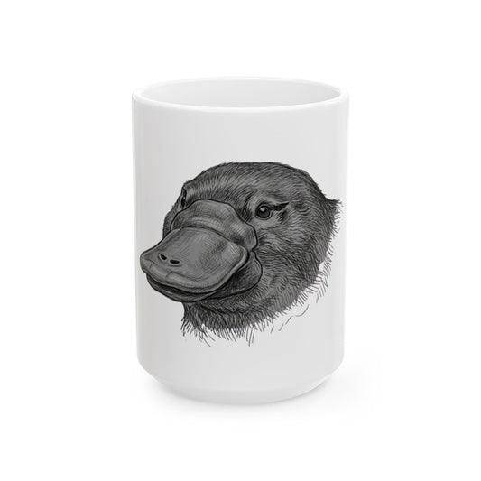 "Pencil Sketch Art Platypus" White Ceramic Mug — Graphic