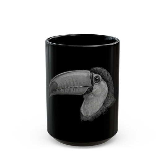 "Pencil Sketch Art Toucan" Black Ceramic Mug — Graphic