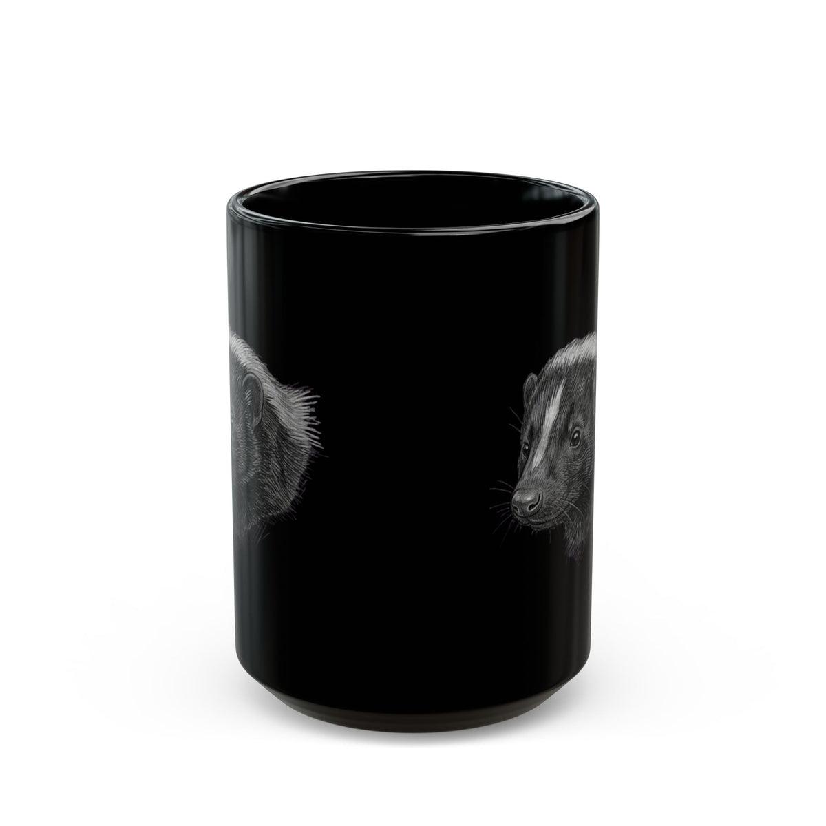 "Pencil Sketch Art Skunk" Black Ceramic Mug — Graphic