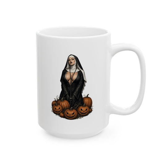 "Halloween Nun" White Ceramic Mug