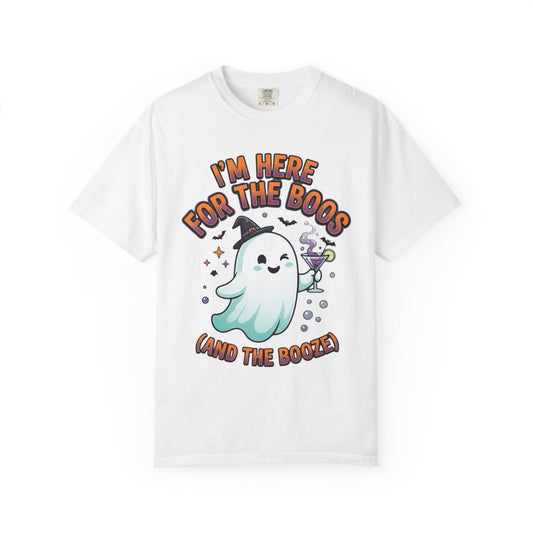 Color: White | I'm Here For The Boos Unisex Garment-Dyed Tee