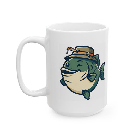 "Drink to Give Fish a Fighting Chance" White Ceramic Mug — Graphic