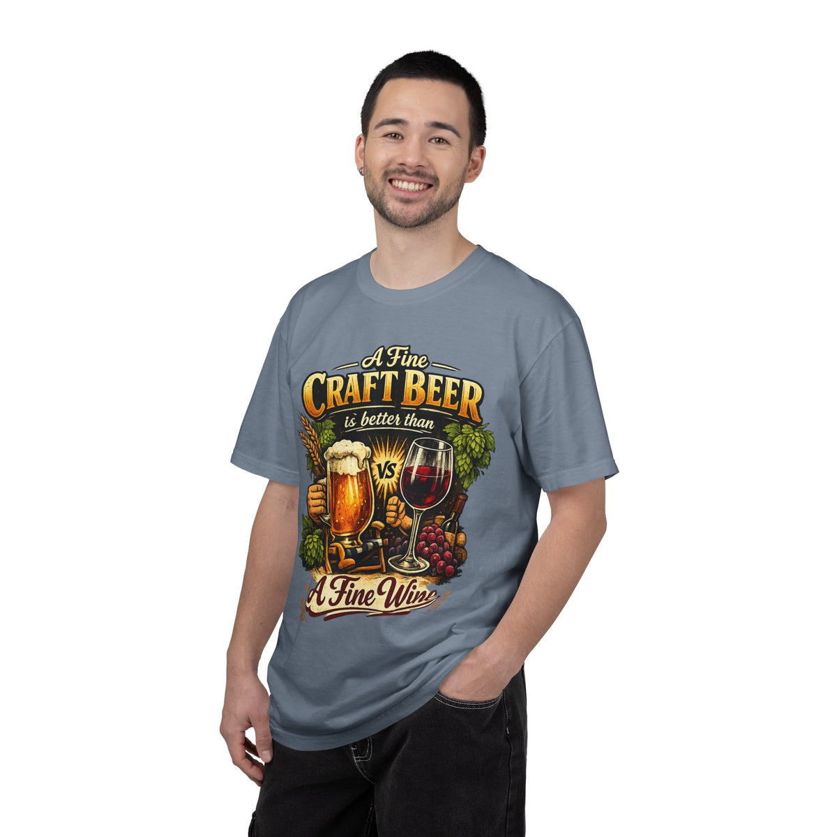 Color: Blue Jean | Craft Beer Better Than Wine Unisex Garment-Dyed Tee