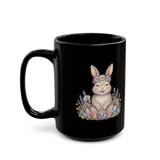 "Hippy Bunny" Black Ceramic Mug