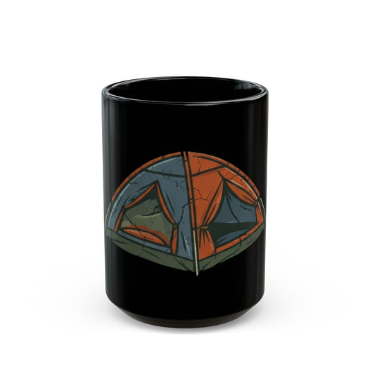 "Pitching A Tent Is My Only Cardio" Black Ceramic Mug — Graphic