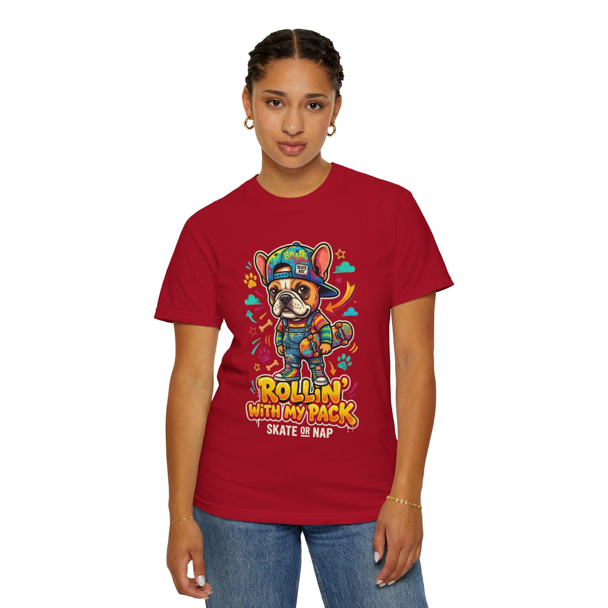 Color: Red | Rollin With My Pack Unisex Garment-Dyed Tee