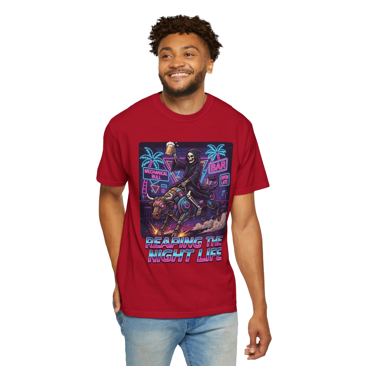 Color: Red | Reaping the Night Life Unisex Garment-Dyed Tee