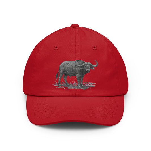 Color: Red | Pencil Sketch Art Cape Buffalo Dad Hat