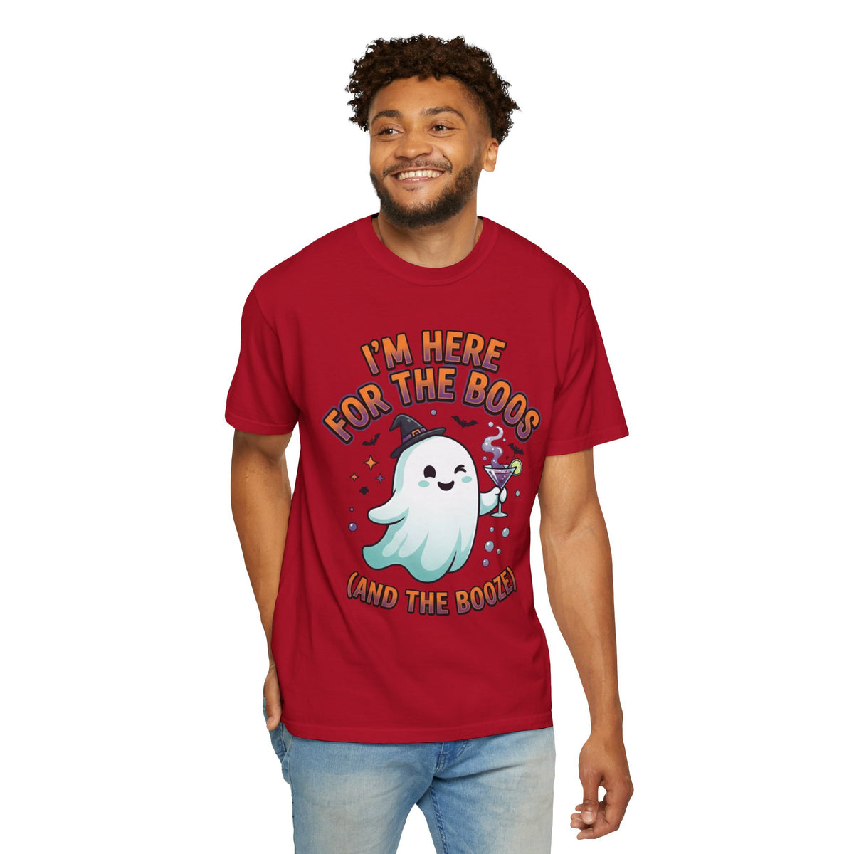 Color: Red | I'm Here For The Boos Unisex Garment-Dyed Tee