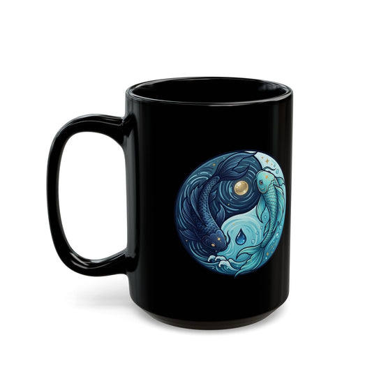"Yin Yang Pisces" Black Ceramic Mug