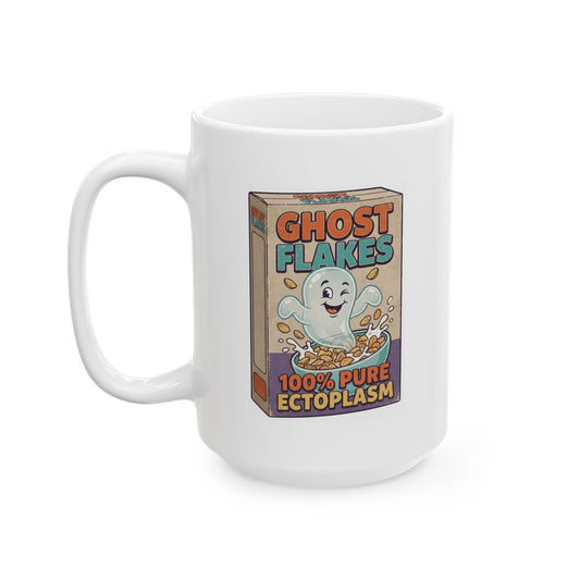 "Ghost Flakes" White Ceramic Mug