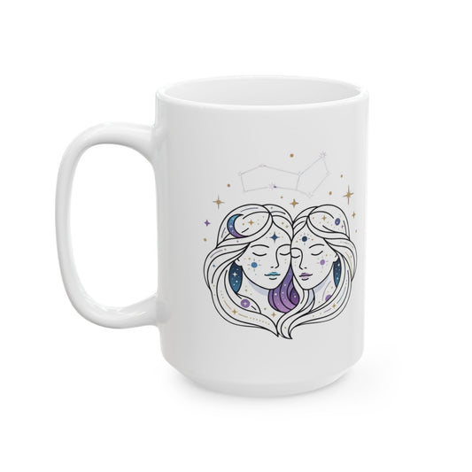 "Gemini The Celestial Twins" White Ceramic Mug — Graphic