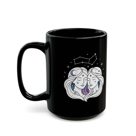 "Gemini The Celestial Twins" Black Ceramic Mug — Graphic