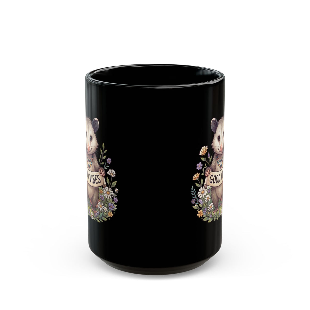 "Hippy Opossum" Black Ceramic Mug