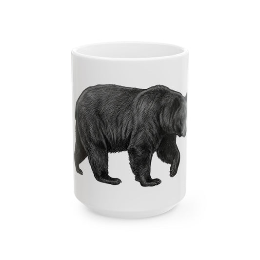 "Pencil Sketch Art Black Bear" White Ceramic Mug