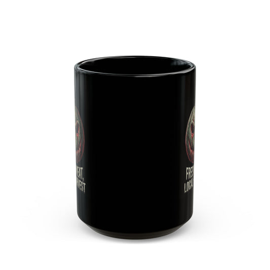 "Fresh Meat, Local Harvest" Black Ceramic Mug