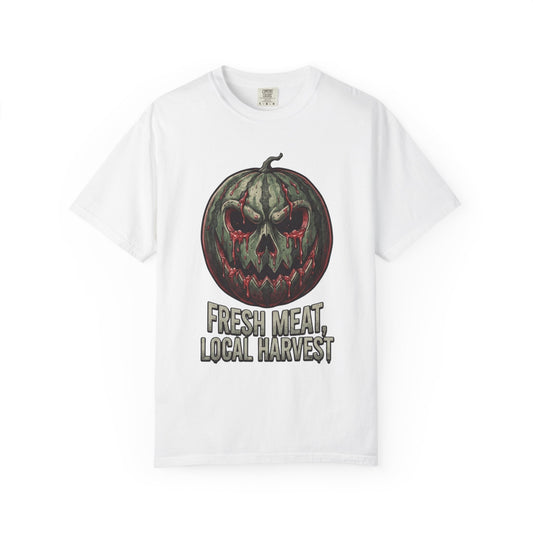 Color: White | Fresh Meat, Local Harvest Unisex Garment-Dyed Tee