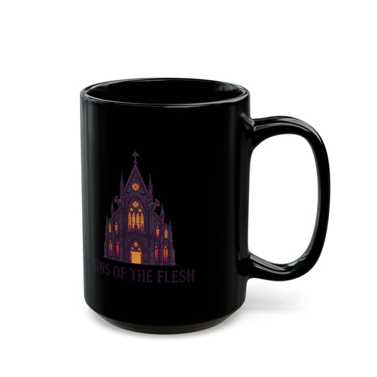 "Sins of The Flesh Group Rates" Black Ceramic Mug — Graphic