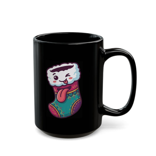 "My Stocking Is Hungry" Black Ceramic Mug — Graphic