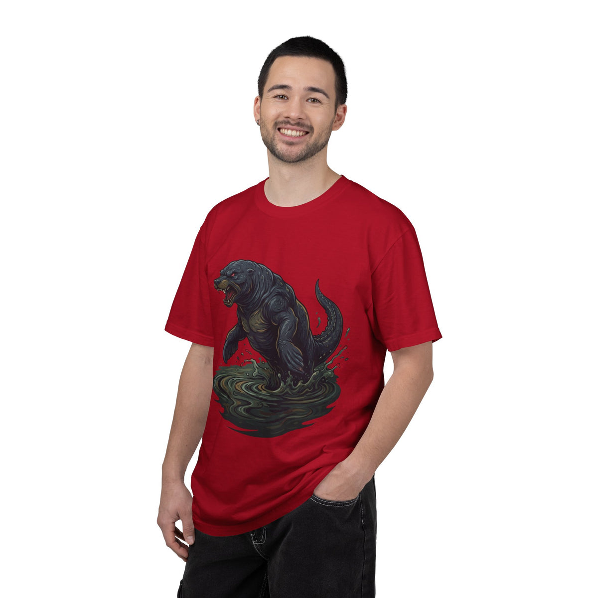 Color: Red | Bunyip (Australian Aboriginal Mythology) Unisex Garment-Dyed Tee