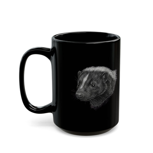 "Pencil Sketch Art Skunk" Black Ceramic Mug — Graphic