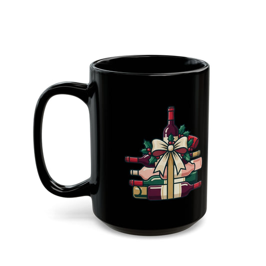 "Santa Bring Me Wine" Black Ceramic Mug — Graphic