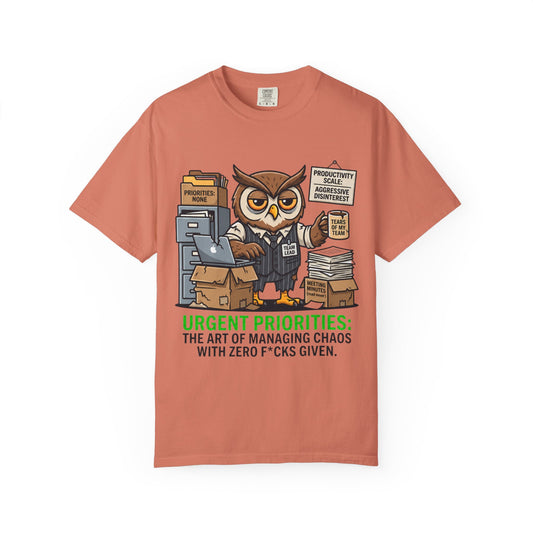 Color: Terracotta | Urgent Priorities Unisex Garment-Dyed Tee