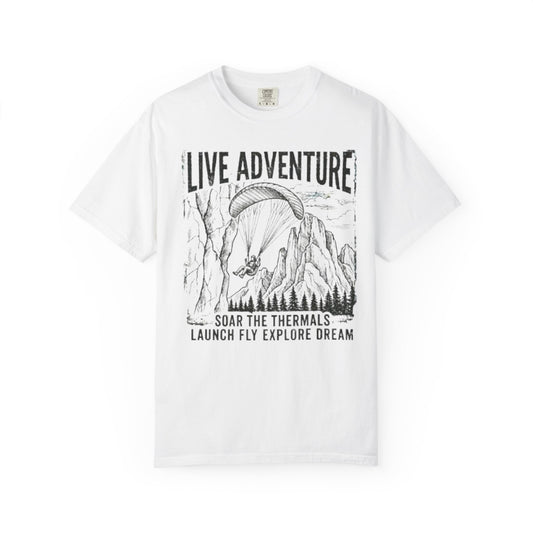 Color: White | Live Adventure - Soar the Thermals Unisex Garment-Dyed Tee