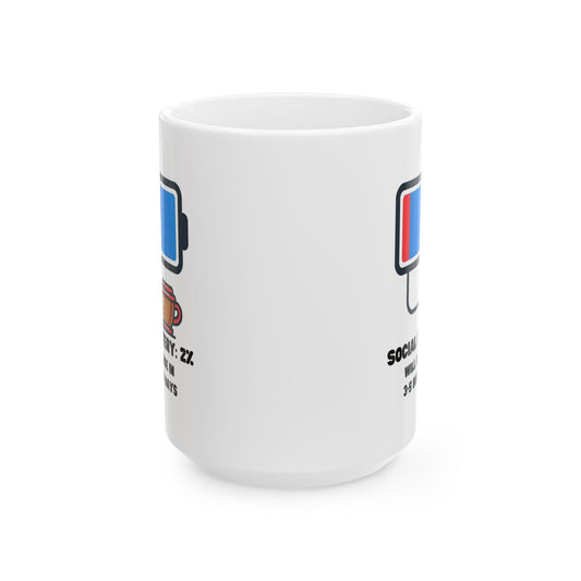 "Social Battery" White Ceramic Mug
