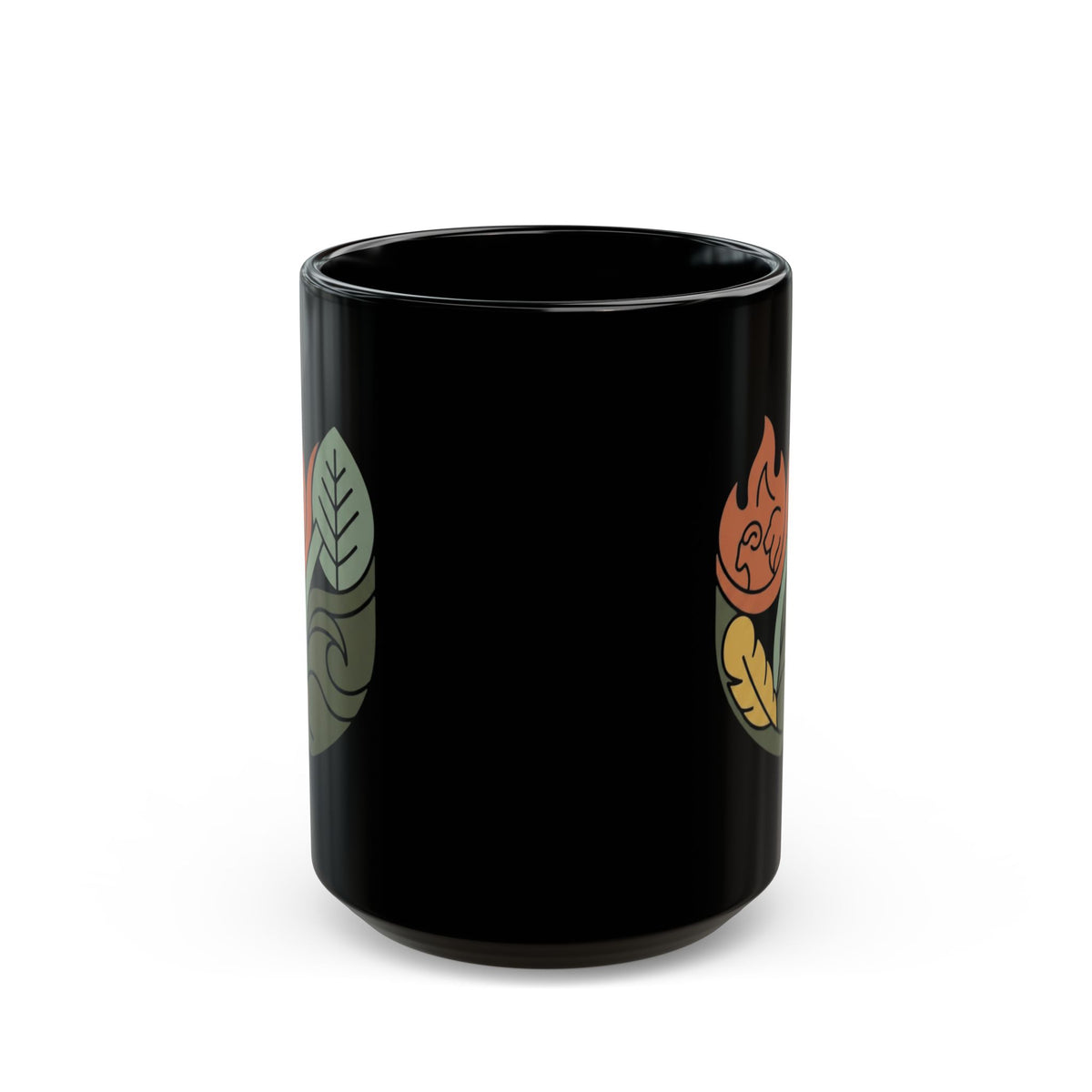 "Four Elements- Fire, Earth, Air, Water" Black Ceramic Mug — Graphic