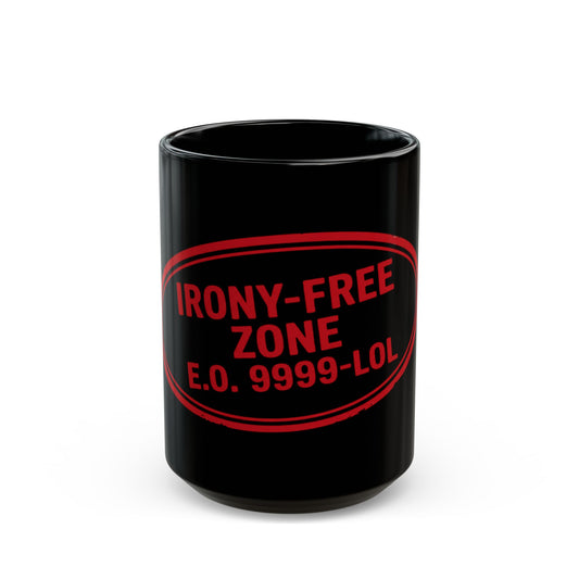 "Irony Free" Black Ceramic Mug — Graphic