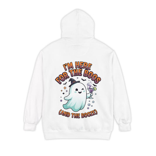 Color: White | I'm Here For The Boos Garment-Dyed Hoodie