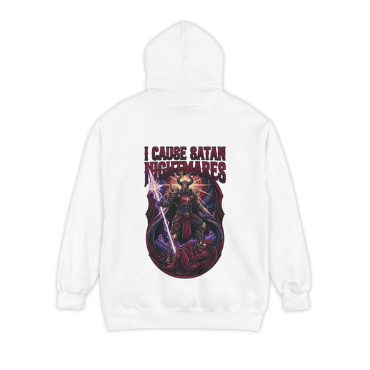 Color: White | I Cause Satan Nightmares Garment-Dyed Hoodie