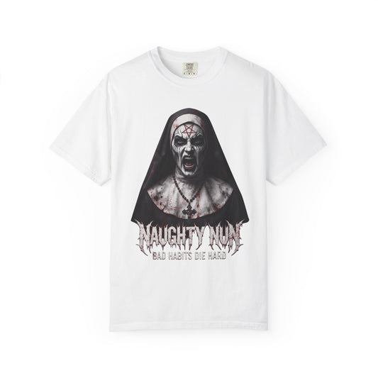 Color: White | Naughty Nun Unisex Garment-Dyed Tee