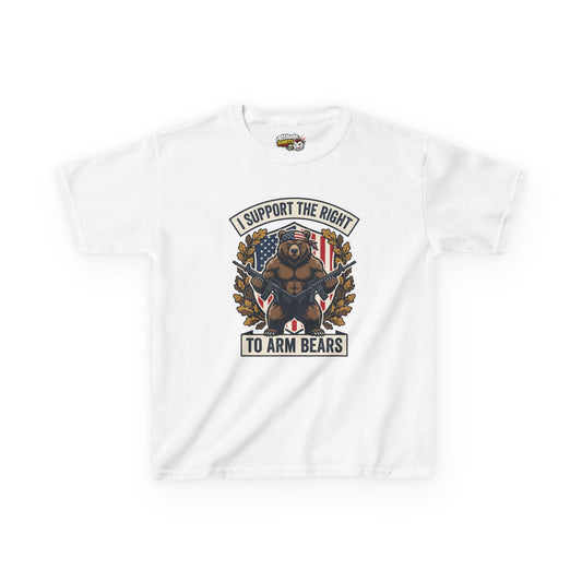 Color: White | Kids T‑Shirt — I Support The Right To Arm Bears Patriotic Bear Graphic Tee