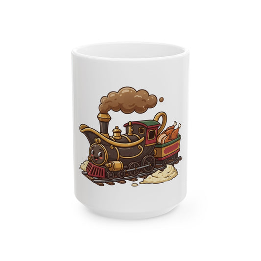 "Next Stop Food Coma" White Ceramic Mug — Graphic