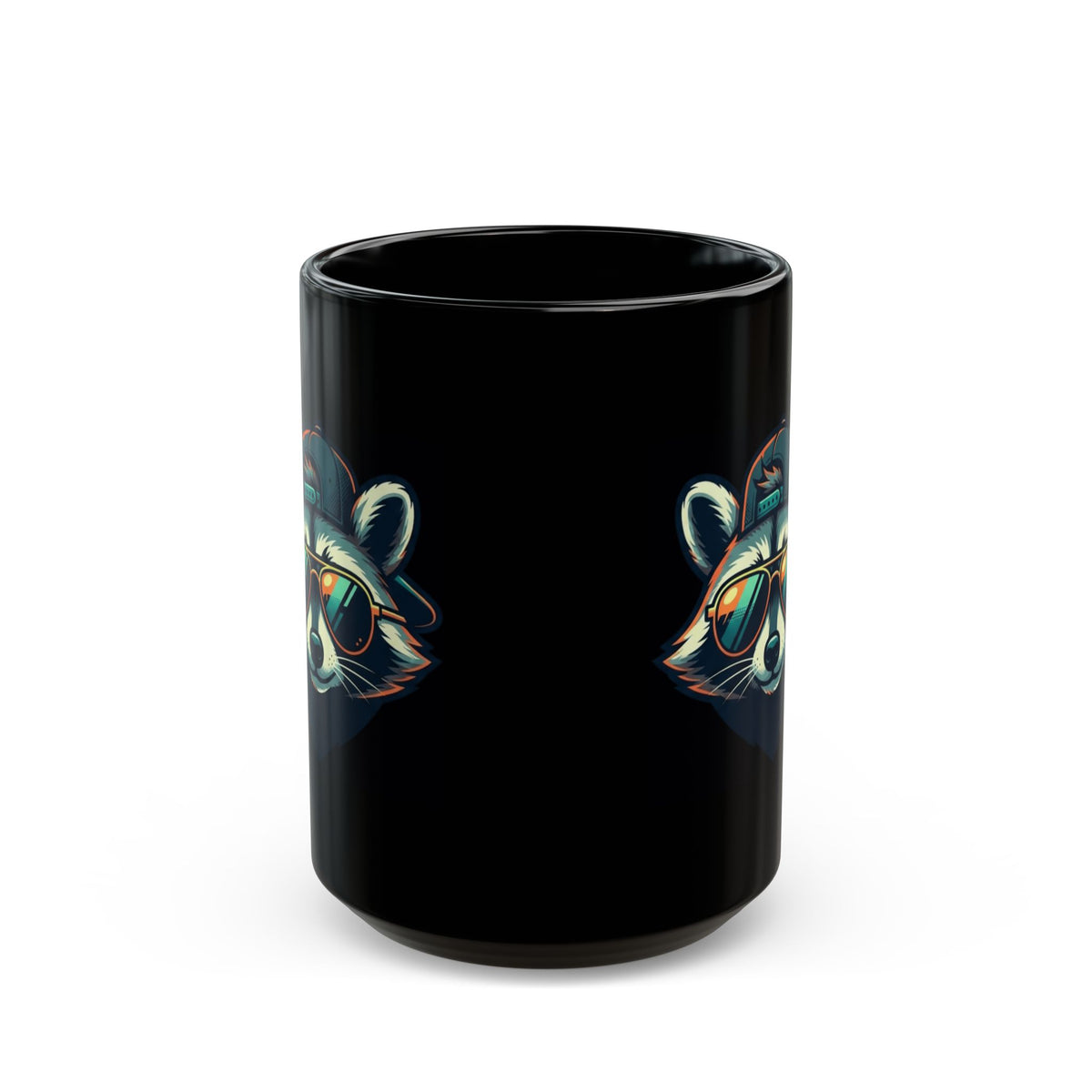 "Raccoon Energy" Black Ceramic Mug — Graphic