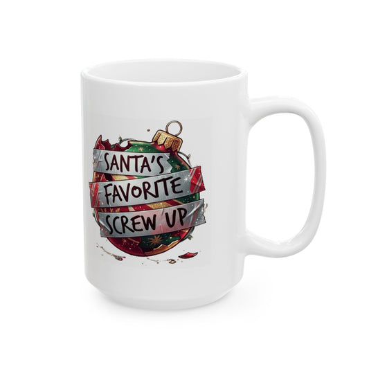 "Santa's Favorite Screw Up" White Ceramic Mug — Graphic