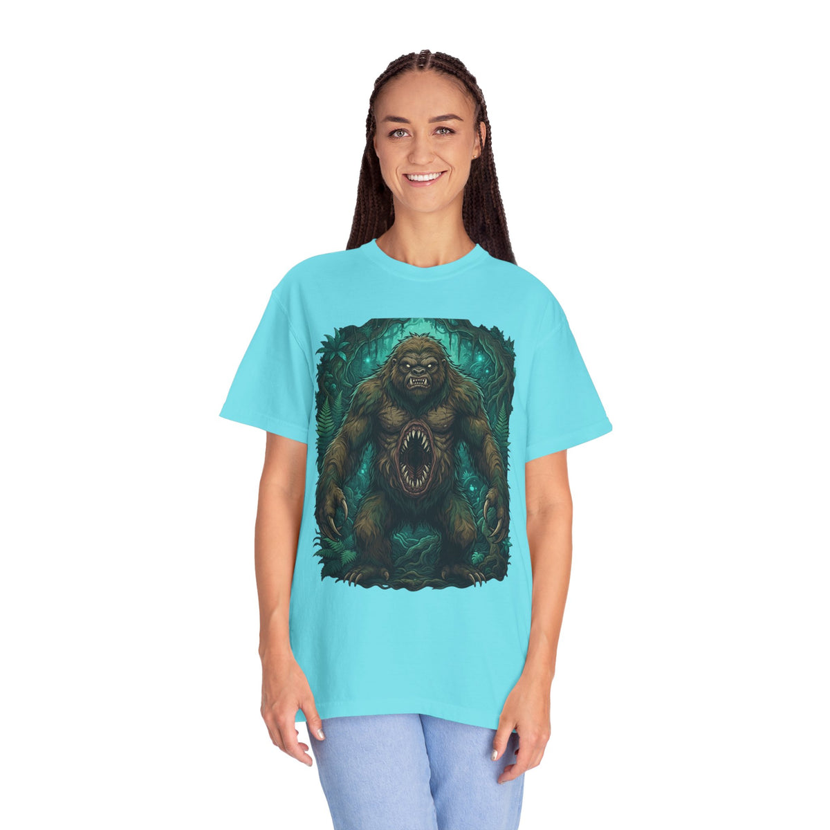 Color: Lagoon Blue | Mapinguari (Amazon Rainforest) Unisex Garment-Dyed Tee