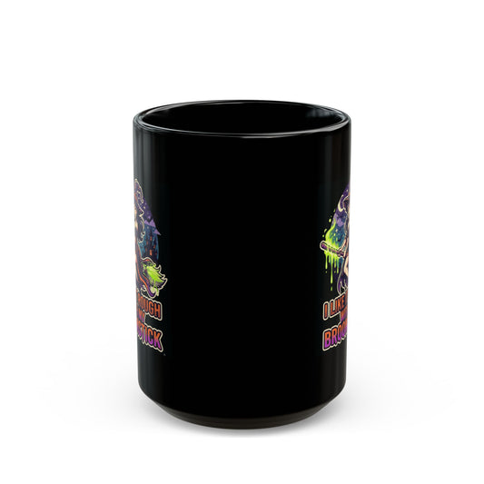 "I Like It Rough With My Broomstick" Black Ceramic Mug