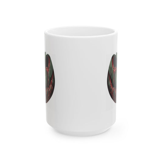 "Fresh Meat, Local Harvest" White Ceramic Mug — Graphic