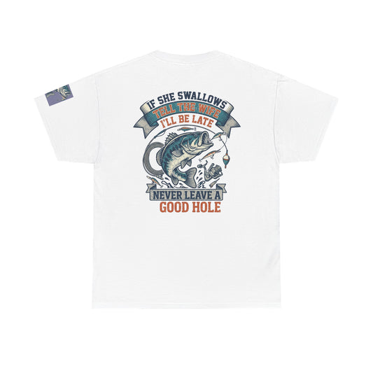 Color: White | Never Leave A Good Hole Premium Graphic Tee