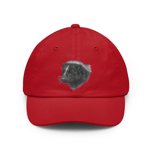 Color: Red | Pencil Sketch Art Skunk Dad Hat — Graphic
