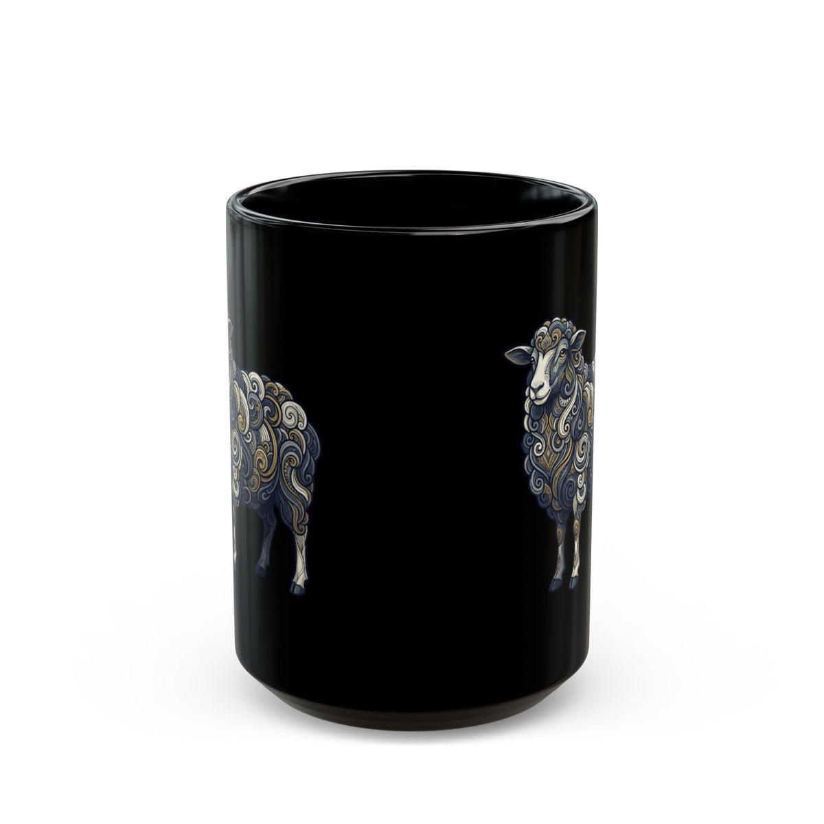 "Barnyard Sheep" Black Ceramic Mug