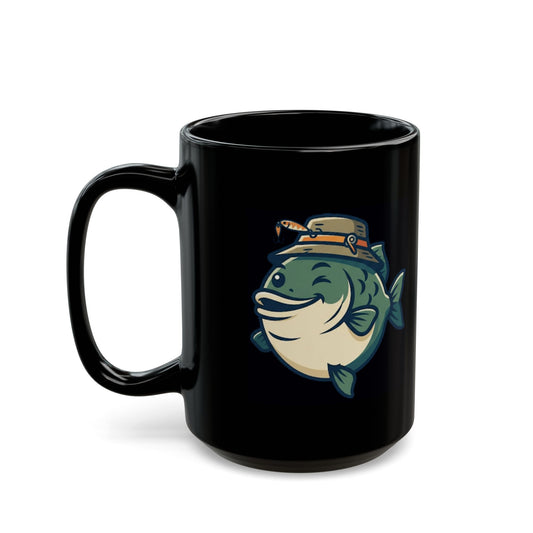 "Drink to Give Fish a Fighting Chance" Black Ceramic Mug — Graphic