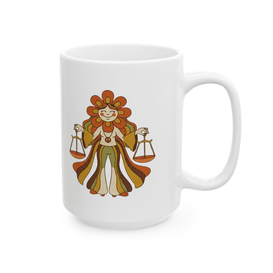 "Retro Mascot Groovy Libra" White Ceramic Mug — Graphic