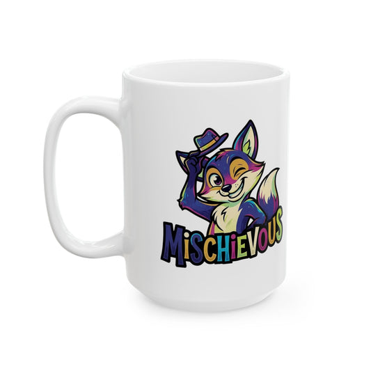 "Mischievous" White Ceramic Mug