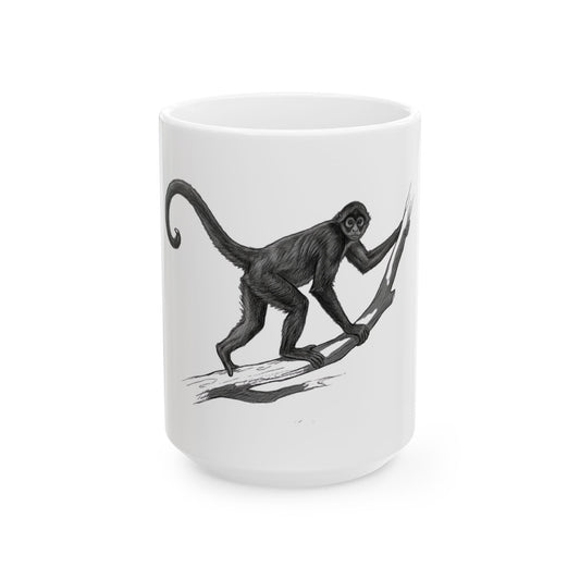 "Pencil Sketch Art Spider Monkey" White Ceramic Mug