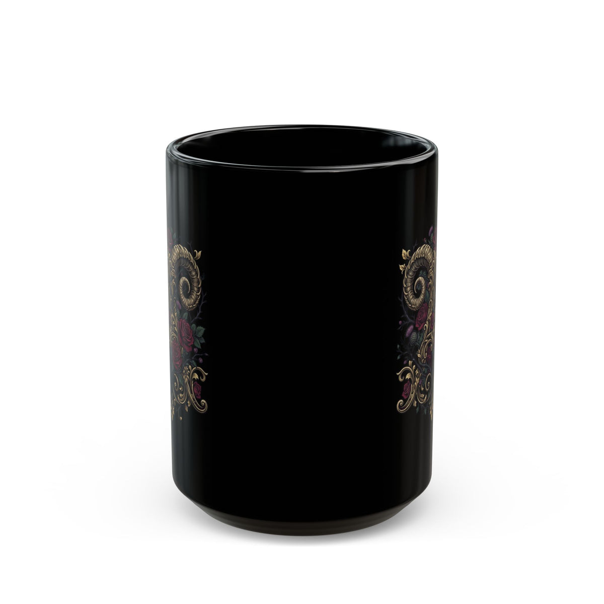 "Floral Monogram Aries" Black Ceramic Mug