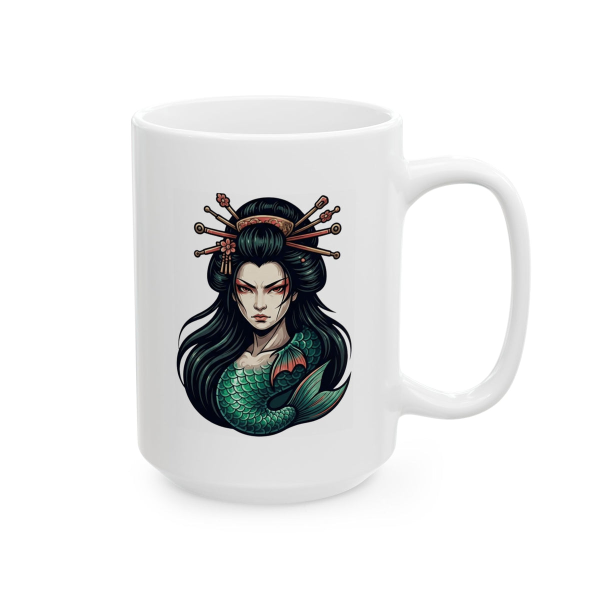 "Ningyo (Japanese Folklore)" White Ceramic Mug — Graphic
